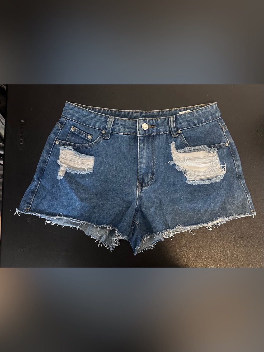 Women's Distressed Denim Shorts - Blue
